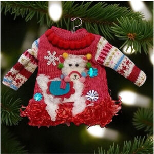 Soft Fluffy Llama Ugly Sweater Christmas Tree Ornament w/ Coat Hanger